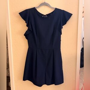 Navy Blue Ruffle Sleeve Romper
